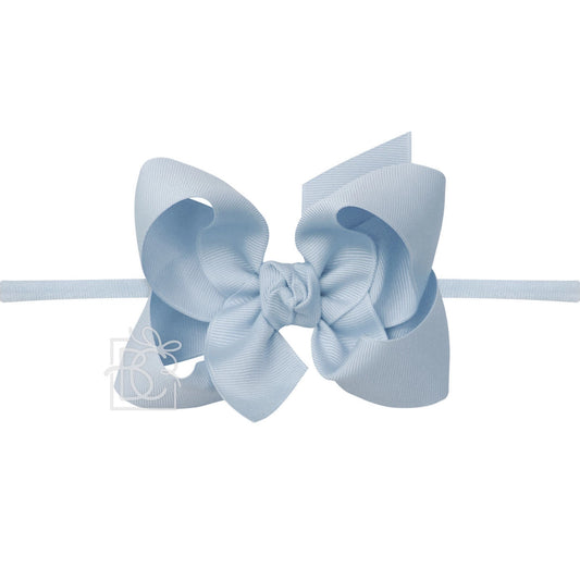 Baby Blue 1/4" NYLON PANTYHOSE HEADBAND W/SIGNATURE GROSGRAIN BOW 4.5" Large