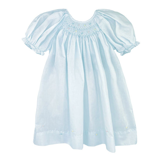 Blue Daygown with Raglan Sleeves and Embroidered Hem