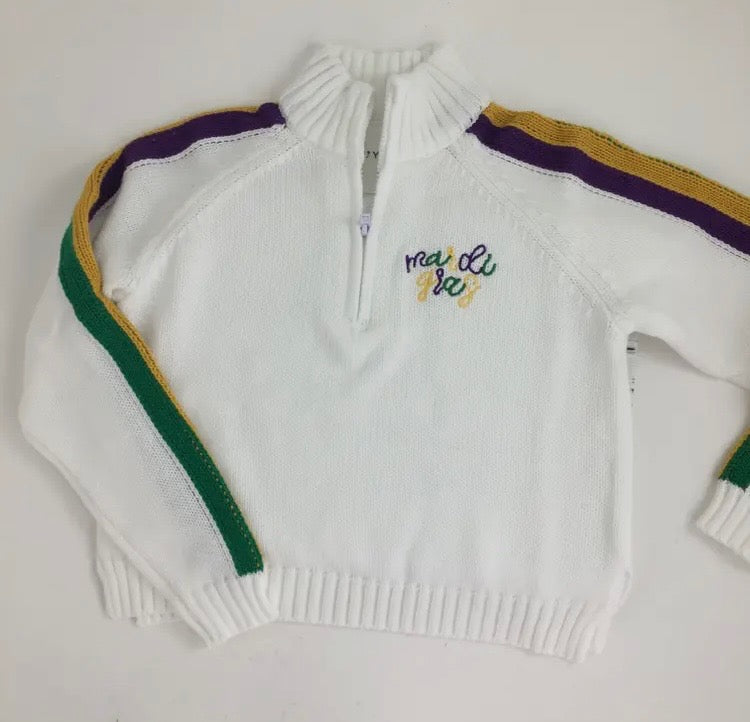 Ladies and Kids Mardi Gras Quarter Zip Sweater