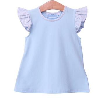 Blue flutter sleeve shirt