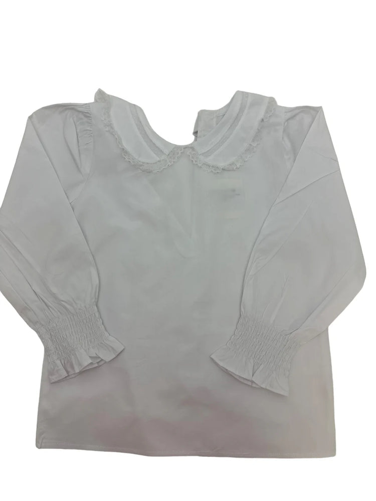 Long Sleeve Lace Peter Pan Collared Tie Back Blouse