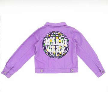 Mardi Gras Lavender Denim Jacket with Rhinestone Disco Ball