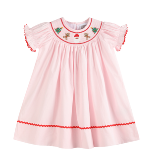 Pink Smocked Christmas Bishop Dress