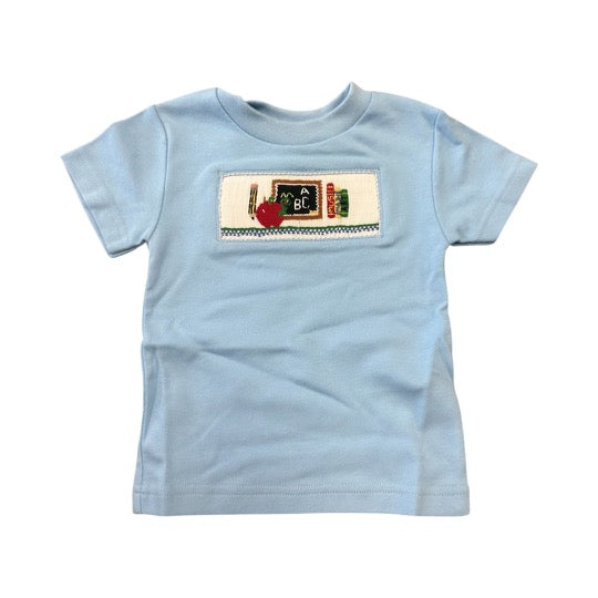 Light blue smocked abc shirt