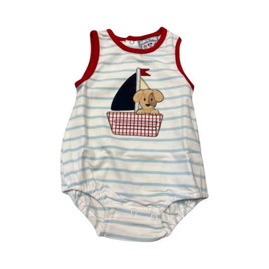 Red and blue puppy boy sail boat bubble