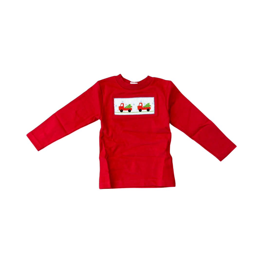 Red Christmas tree truck long sleeve shirt