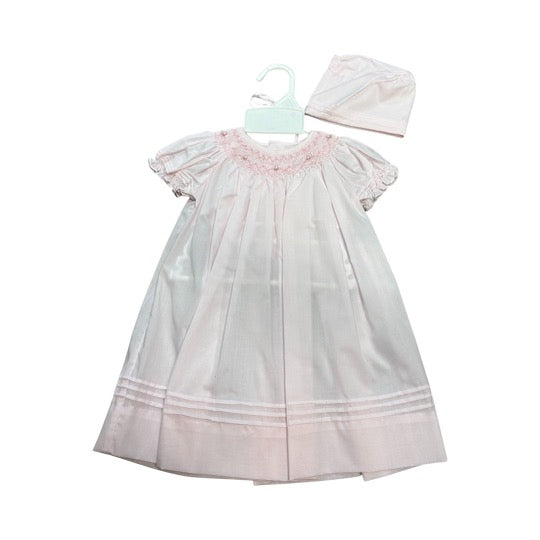 Petit Ami pink day gown with pearls and pleats