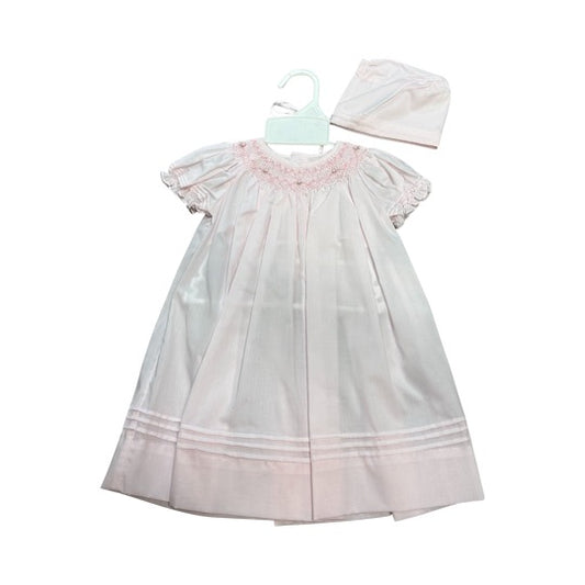 Petit Ami pink day gown with pearls and pleats