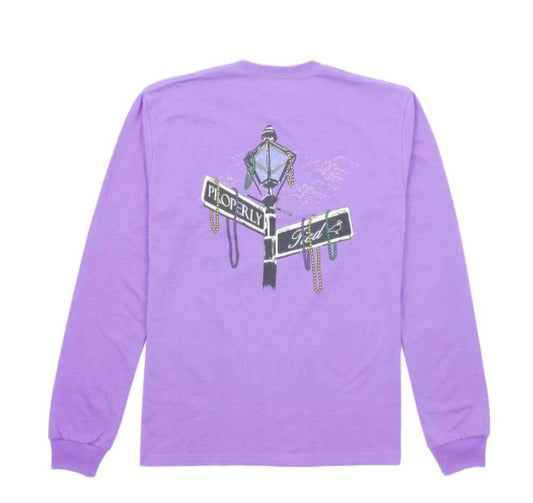 purple mardi gras street sign longsleeve