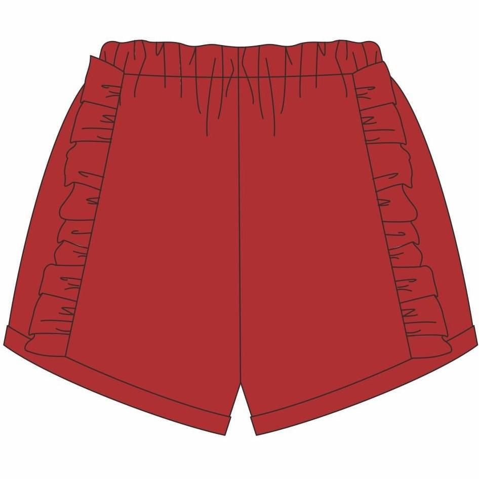 Red Knit Ruffle Shorts