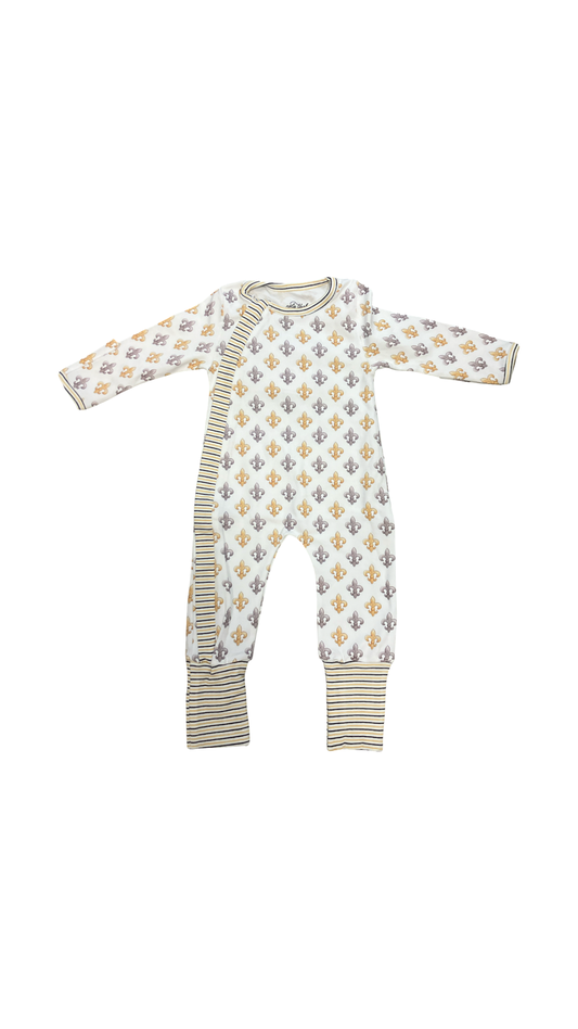 Black & Gold Fleur de Lis Organic Cotton Zip-up Pajama