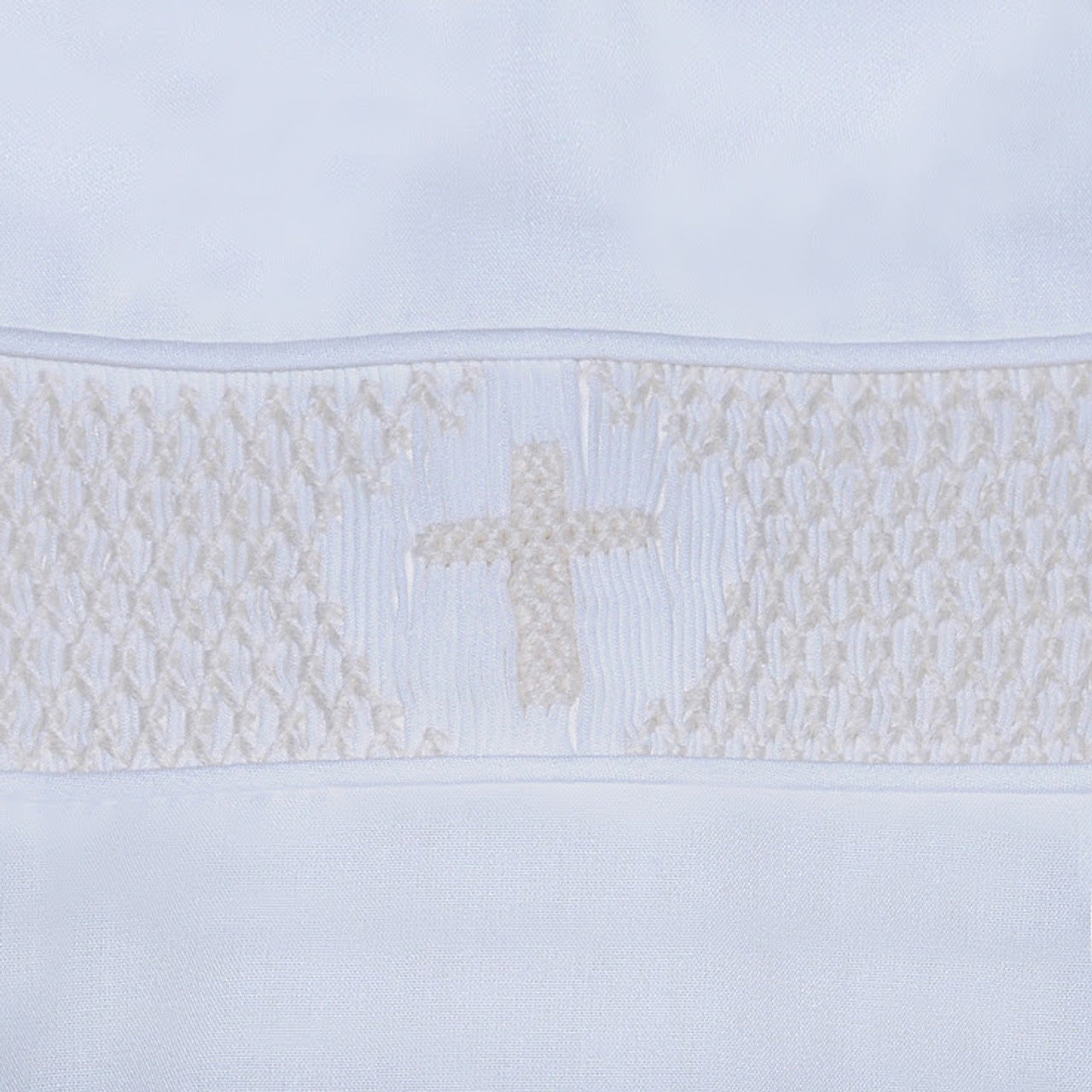 White smocked cross button suit