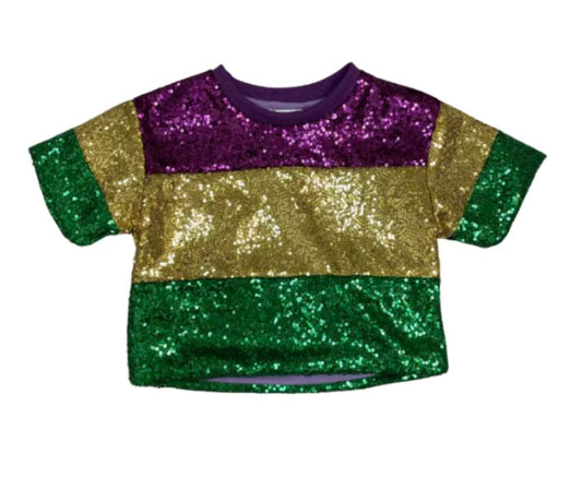 mardi gras short sleeve sequin shirt