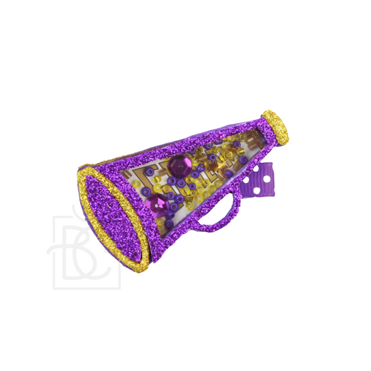 Purple and gold megaphone shaker clip