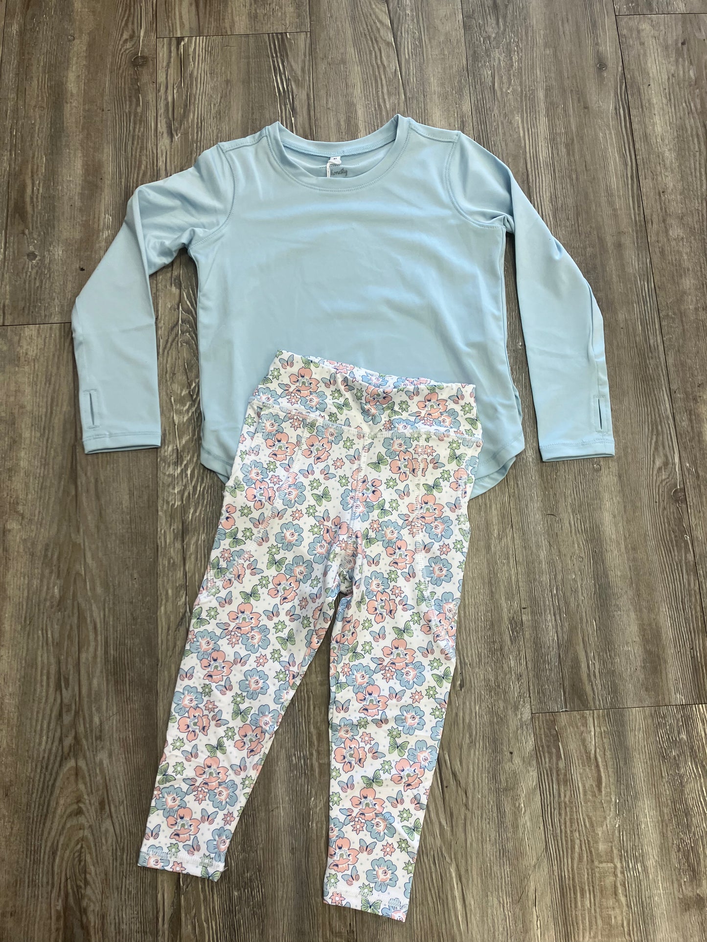 Ice Blue Butterfly/Floral Athletic Legging Set
