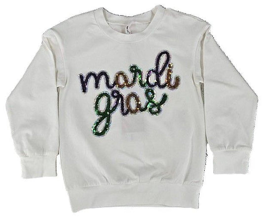 Mardi Gras White Sequin Sweatshirt