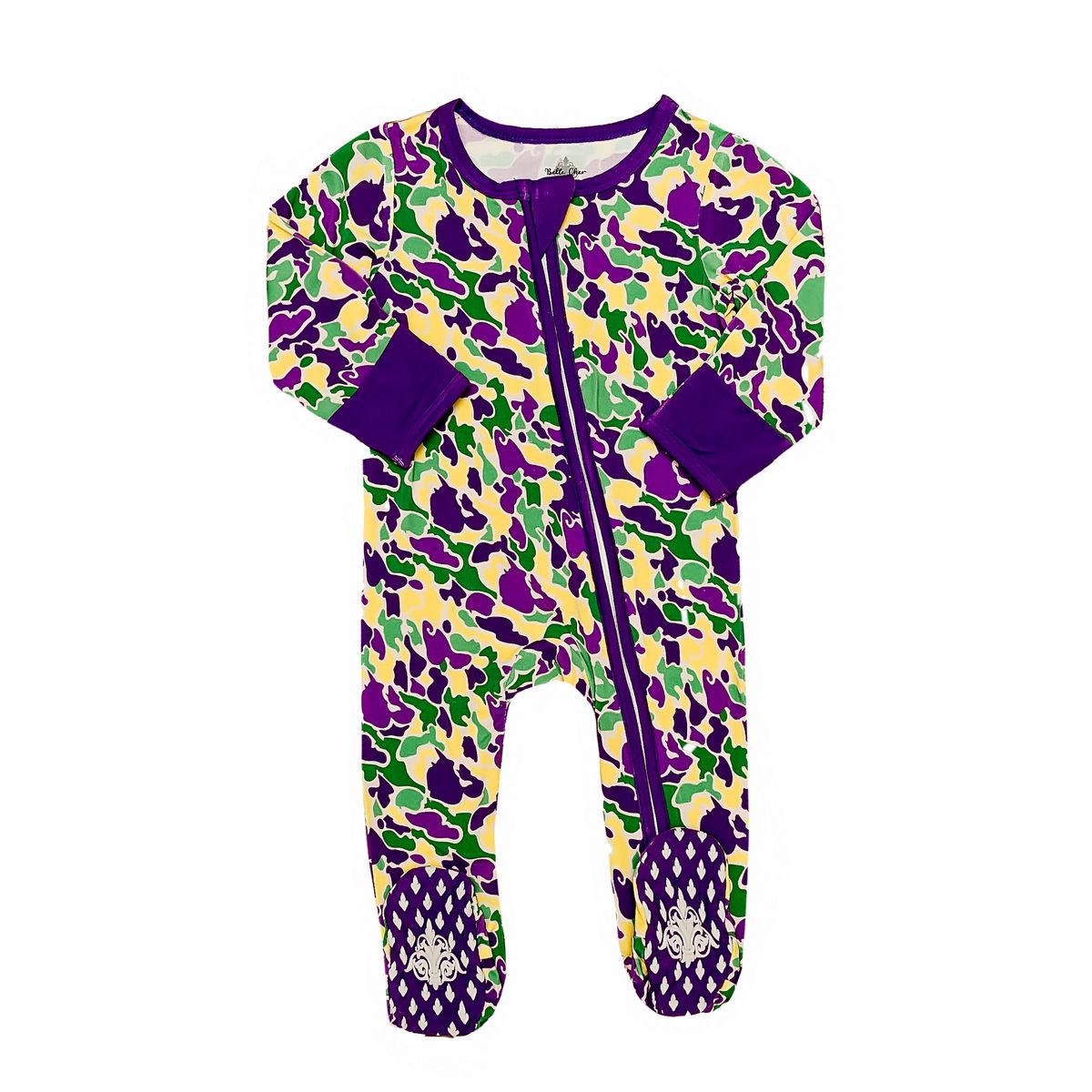 Mardi Gras Camo one piece zip up pajama