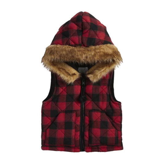 red plaid fur vest