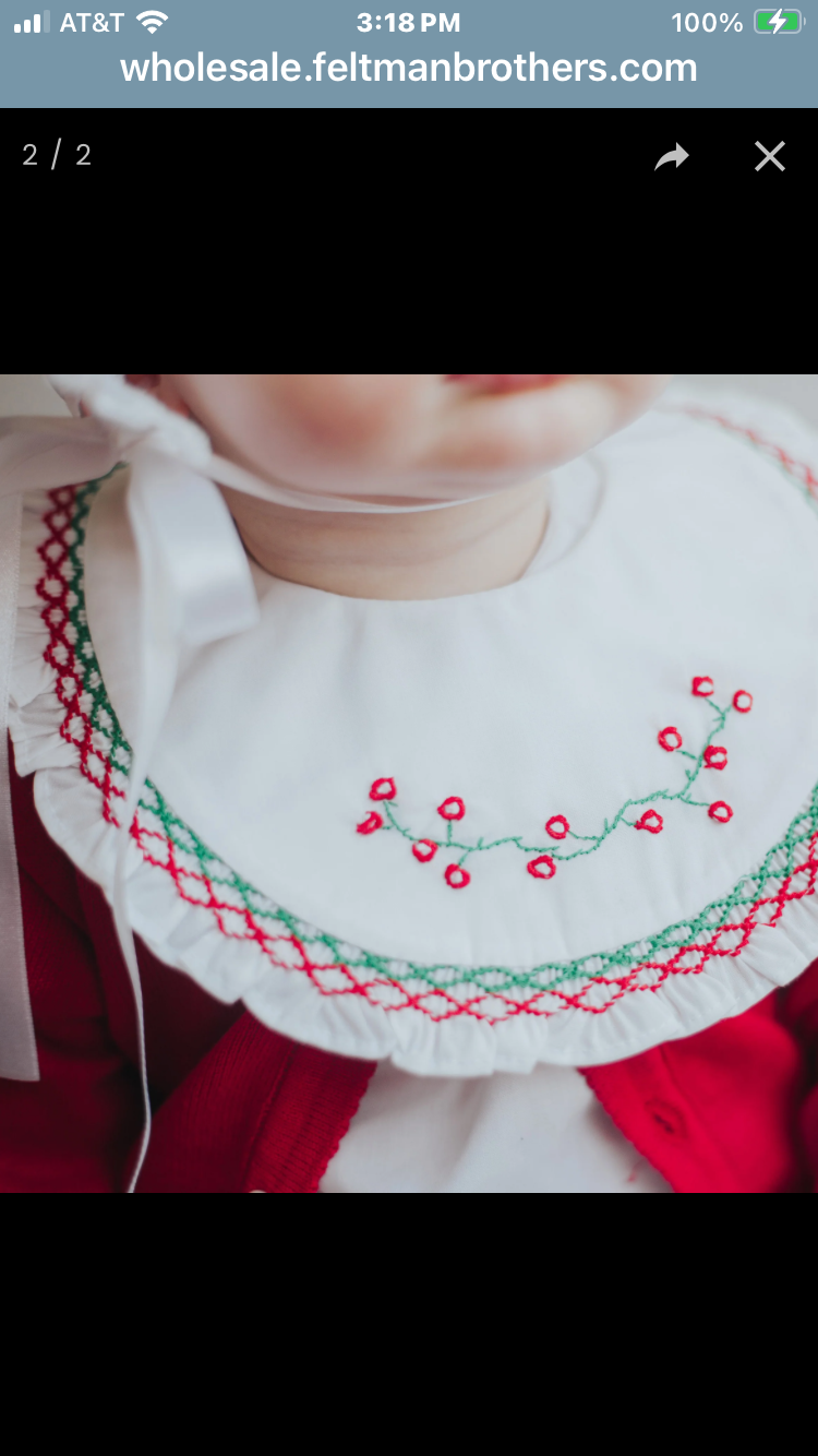 Feltman Smocked Ruffle Holiday Bib