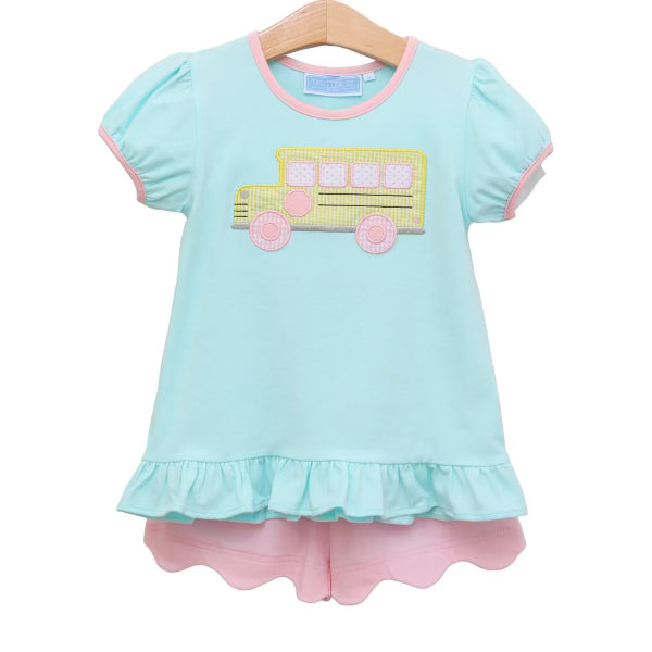 Girl school bus short set