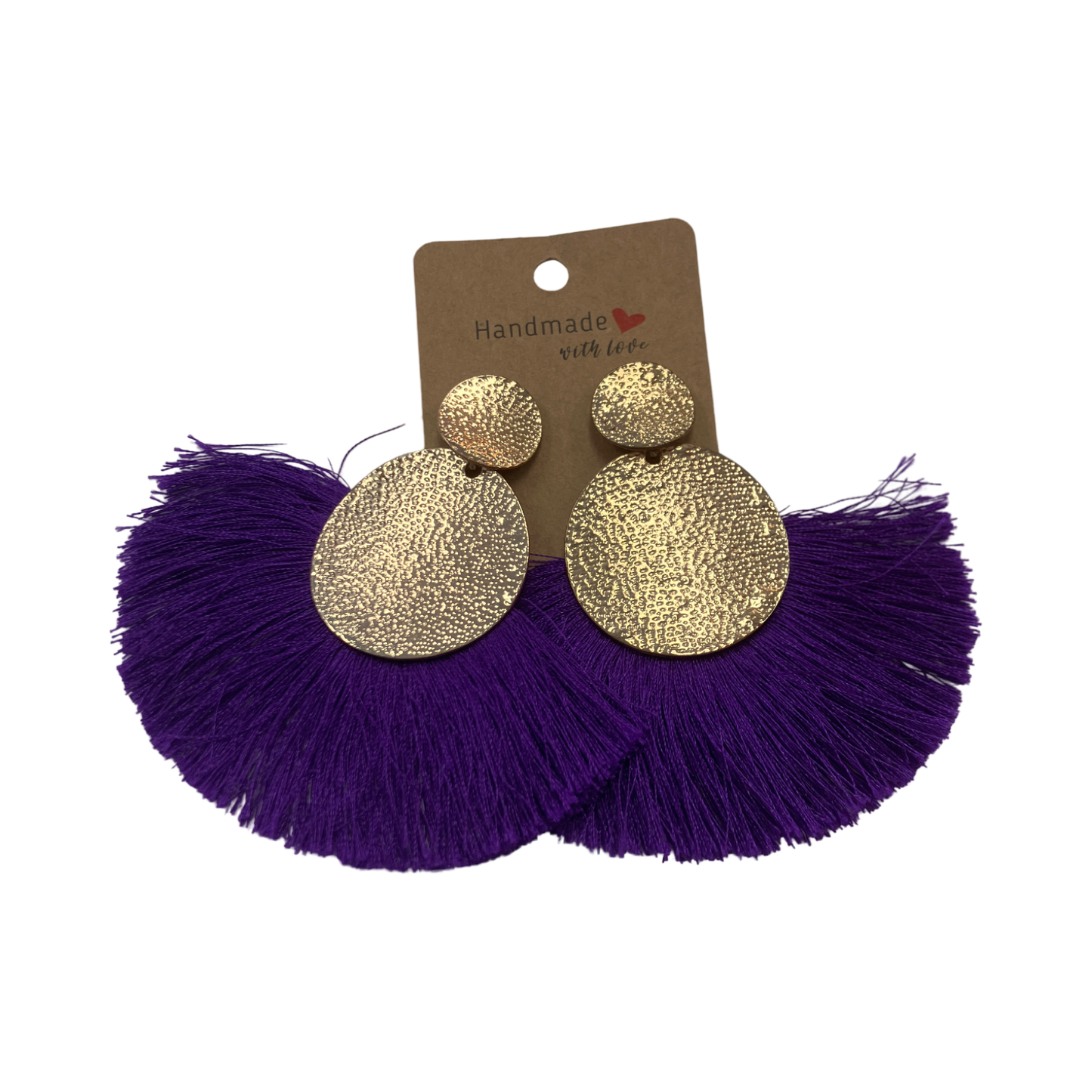 Purple and gold fringe earrings