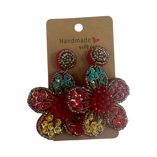 Red flower earrings