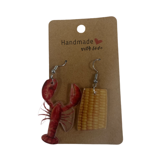 Corn and crawfish earrings