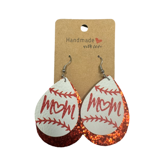 Mom baseball earrings