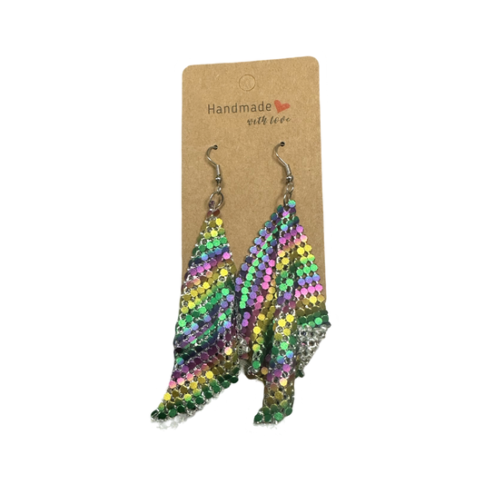 Holographic Mardi Gras dangle earrings