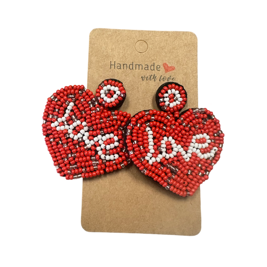 Red love heart beaded earrings