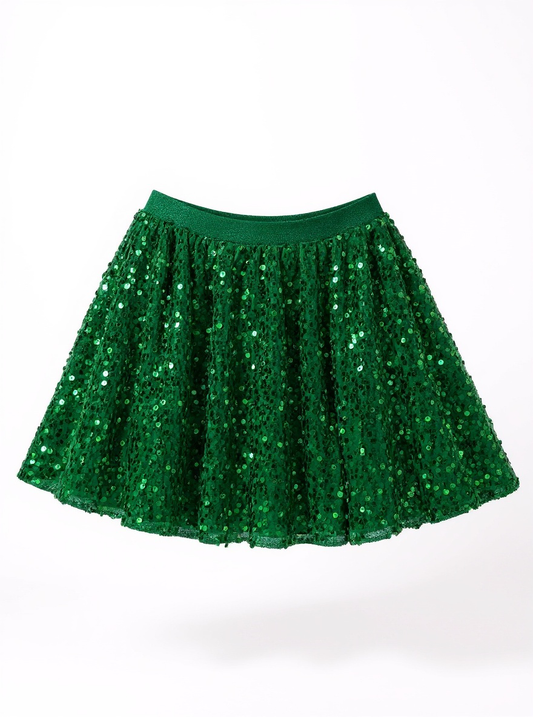 Green Velvet Sequin Twirl Skort