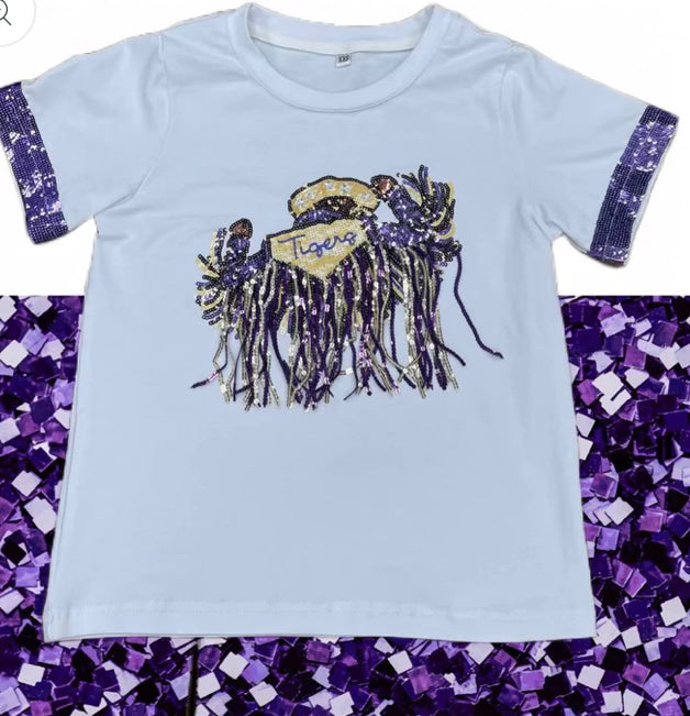 sequin tigers tassel shirt