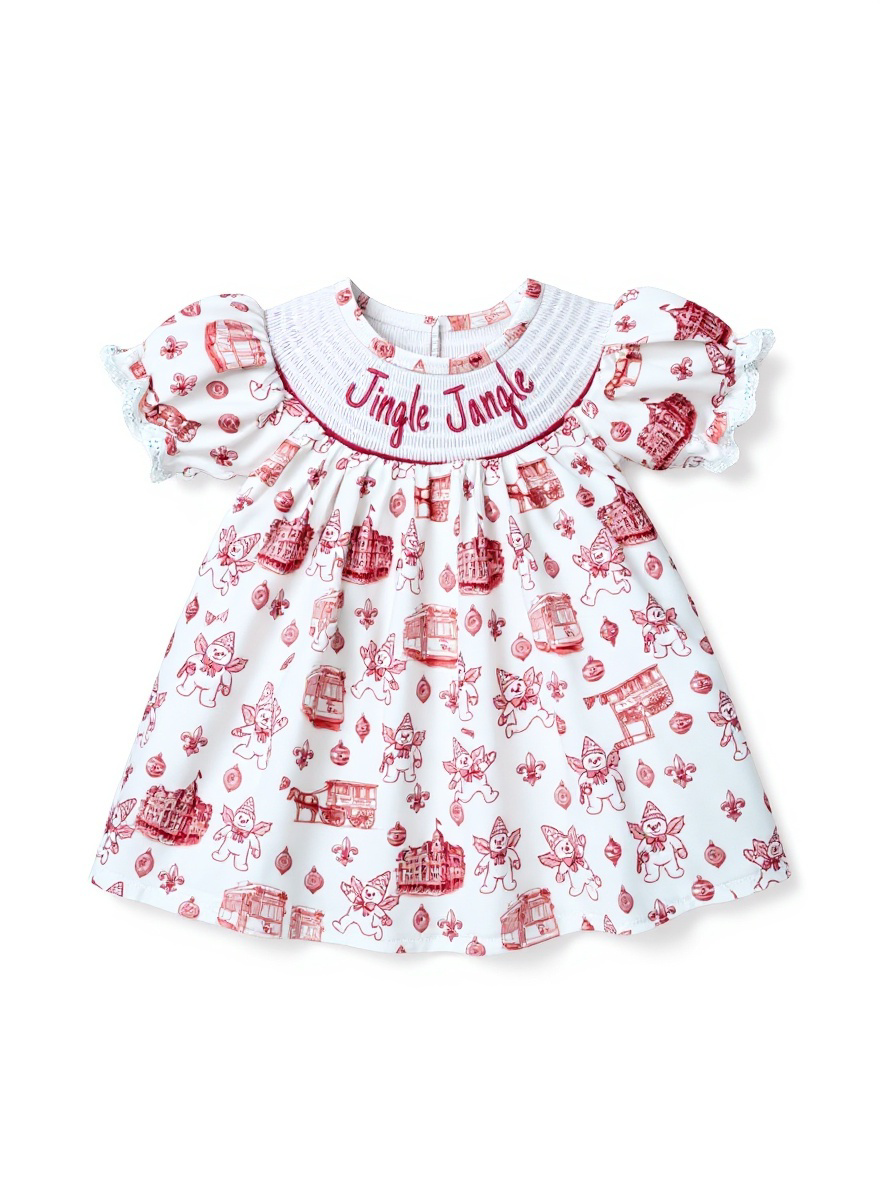 Smocked Nola Snowman Toile Dress