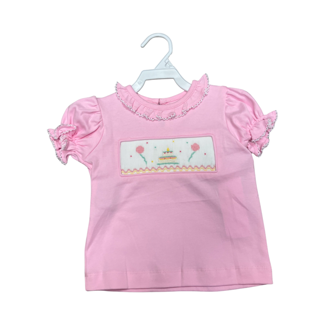 Pink smocked birthday shirt