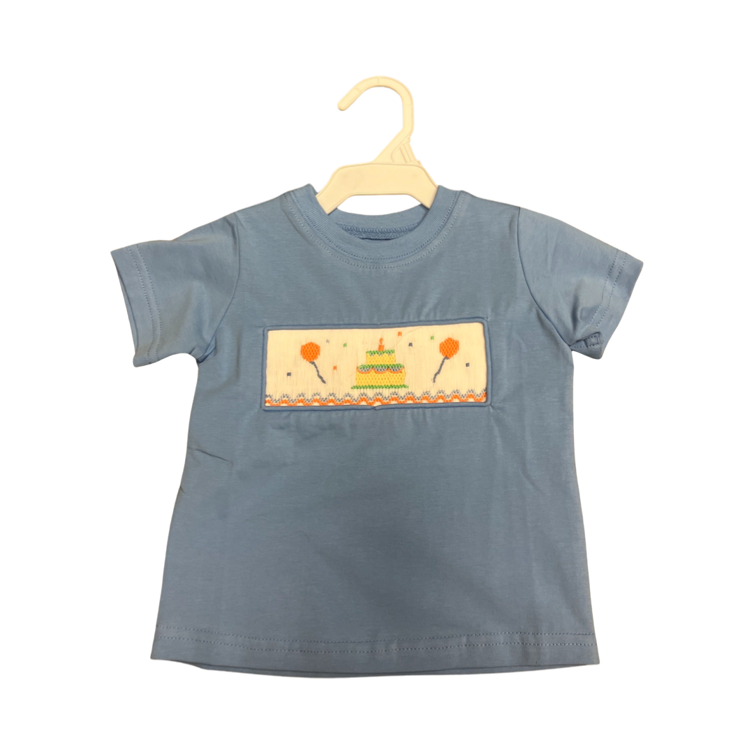 Blue smocked birthday shirt