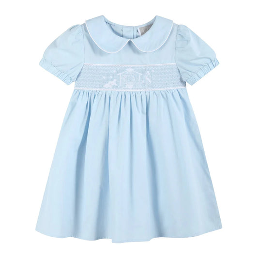 Light Blue Nativity Smocked Christmas Dress