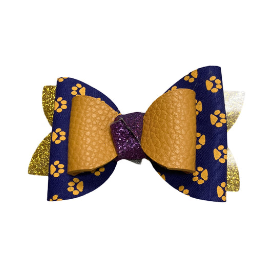 LSU purple and gold paw print bow