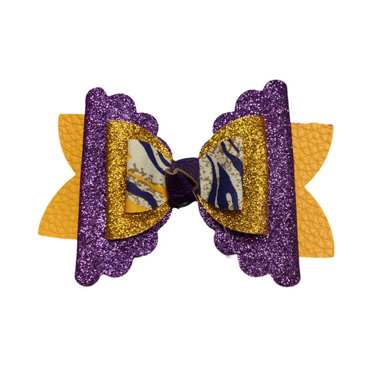 LSU purple and gold tiger print bow