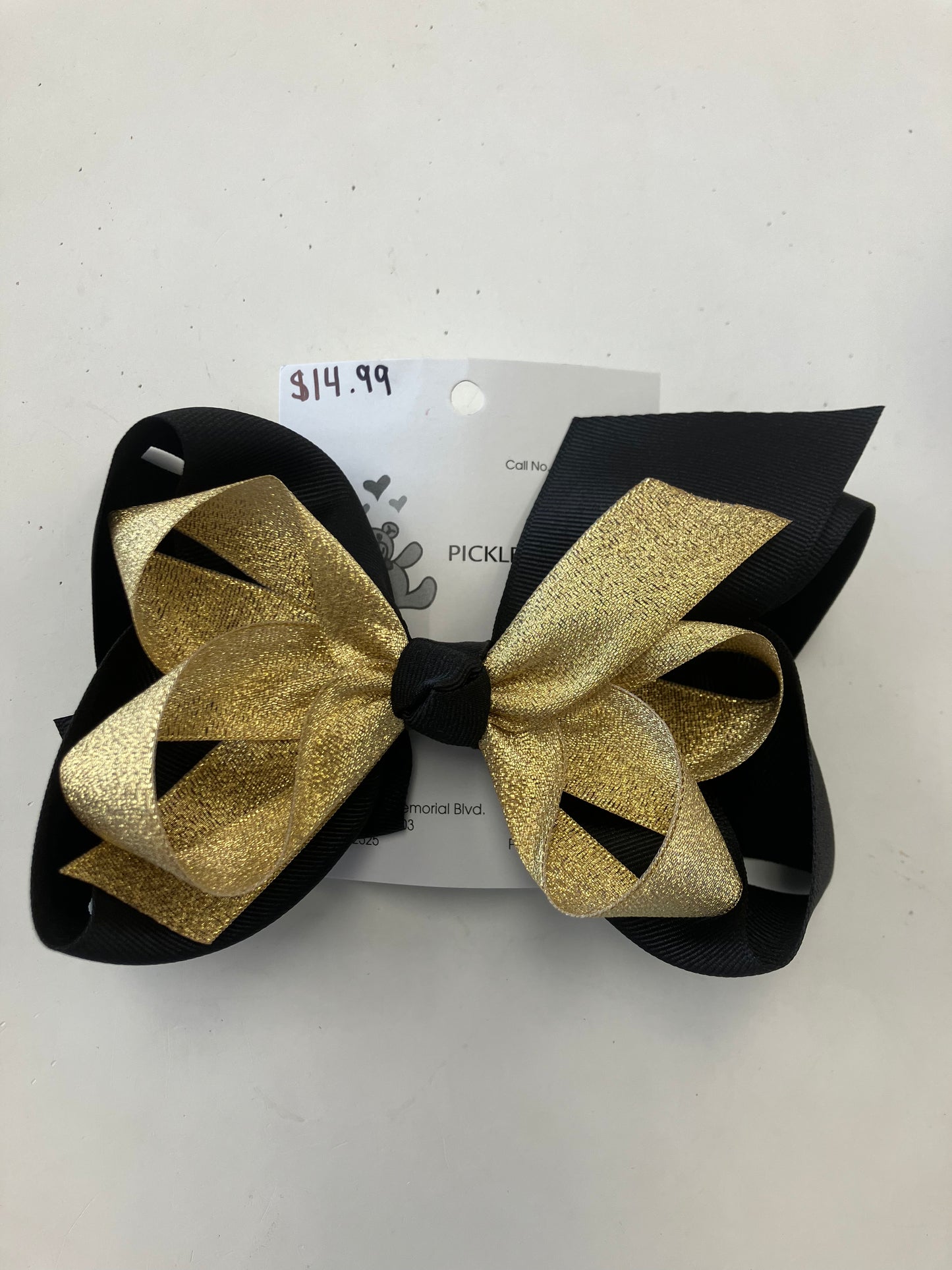 Black and metallic gold bow