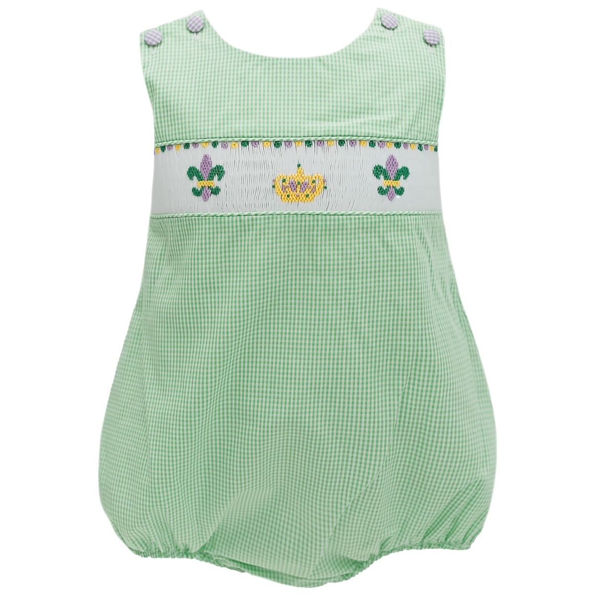 Green smocked Crown Boy Bubble