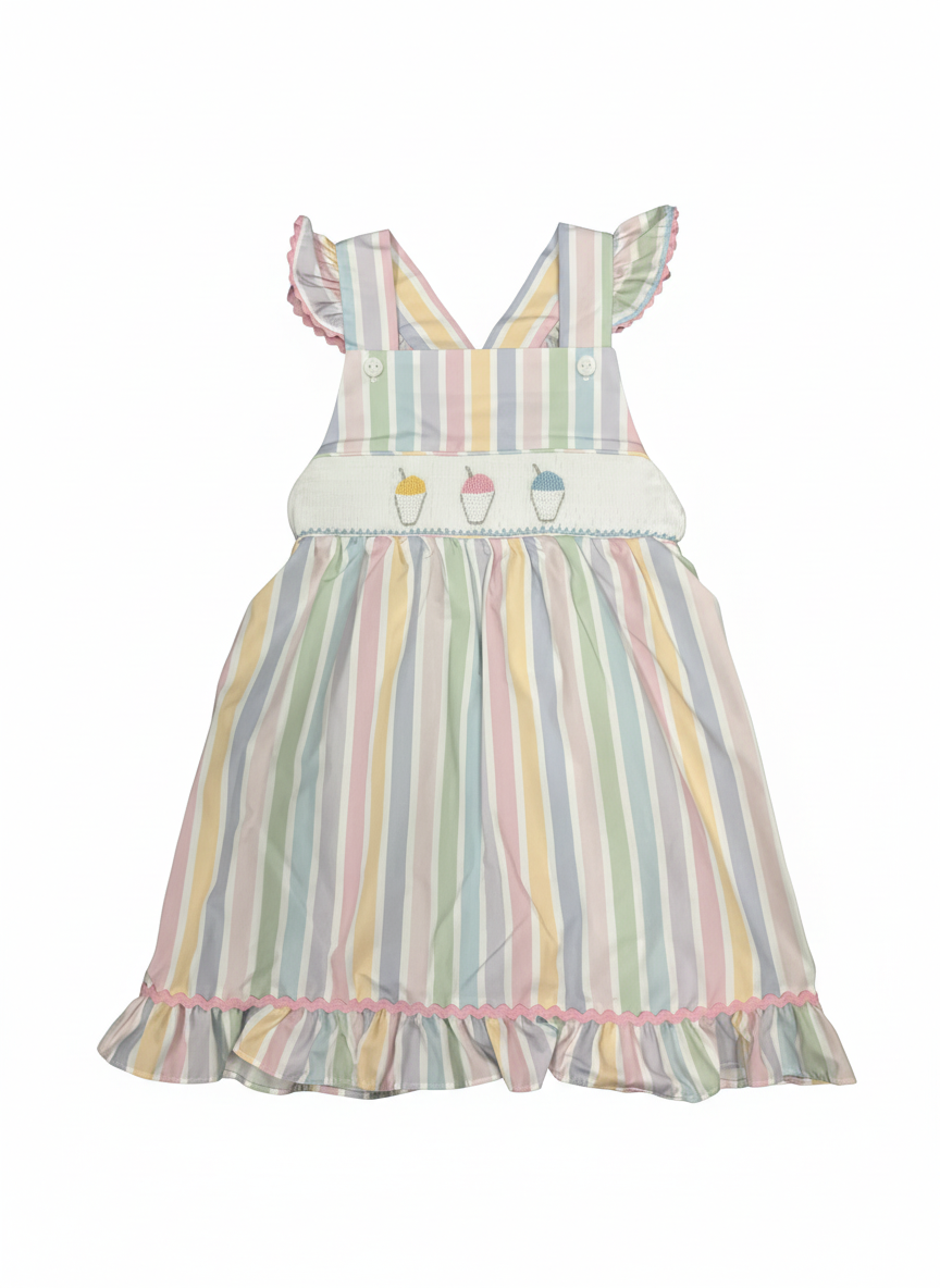 Sally Snowball Smocked Striped Ruffle Dress