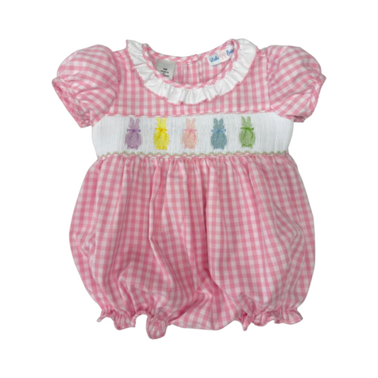 Pink Gingham Smocked Bunny Bubble