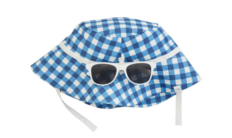 Dark Blue Gingham Swim Hat and Glasses Set