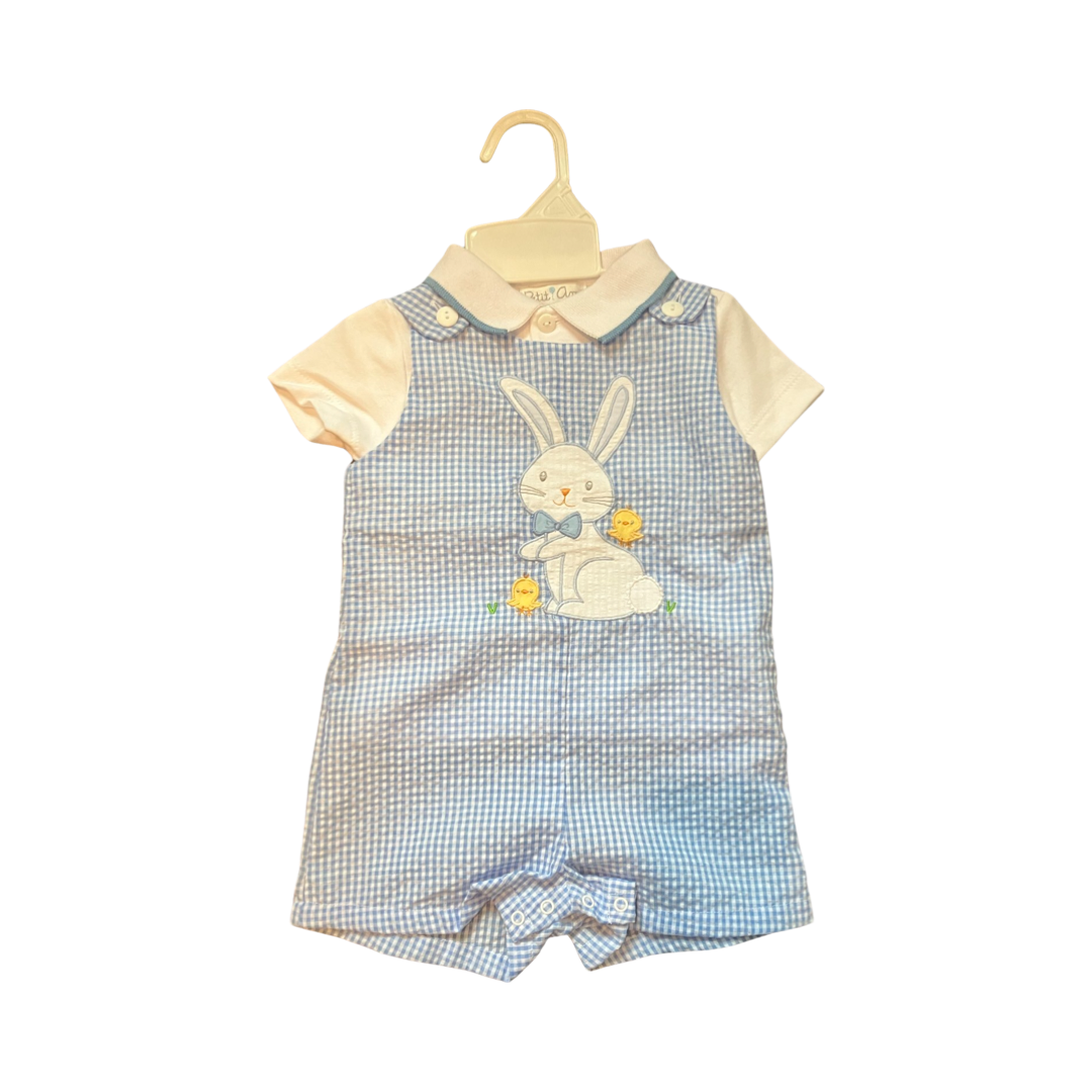 Blue seersucker bunny shortall