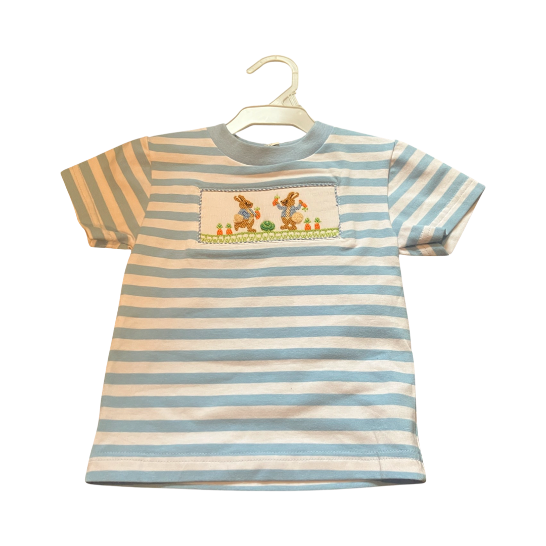 Blue striped Easter smocked shirt