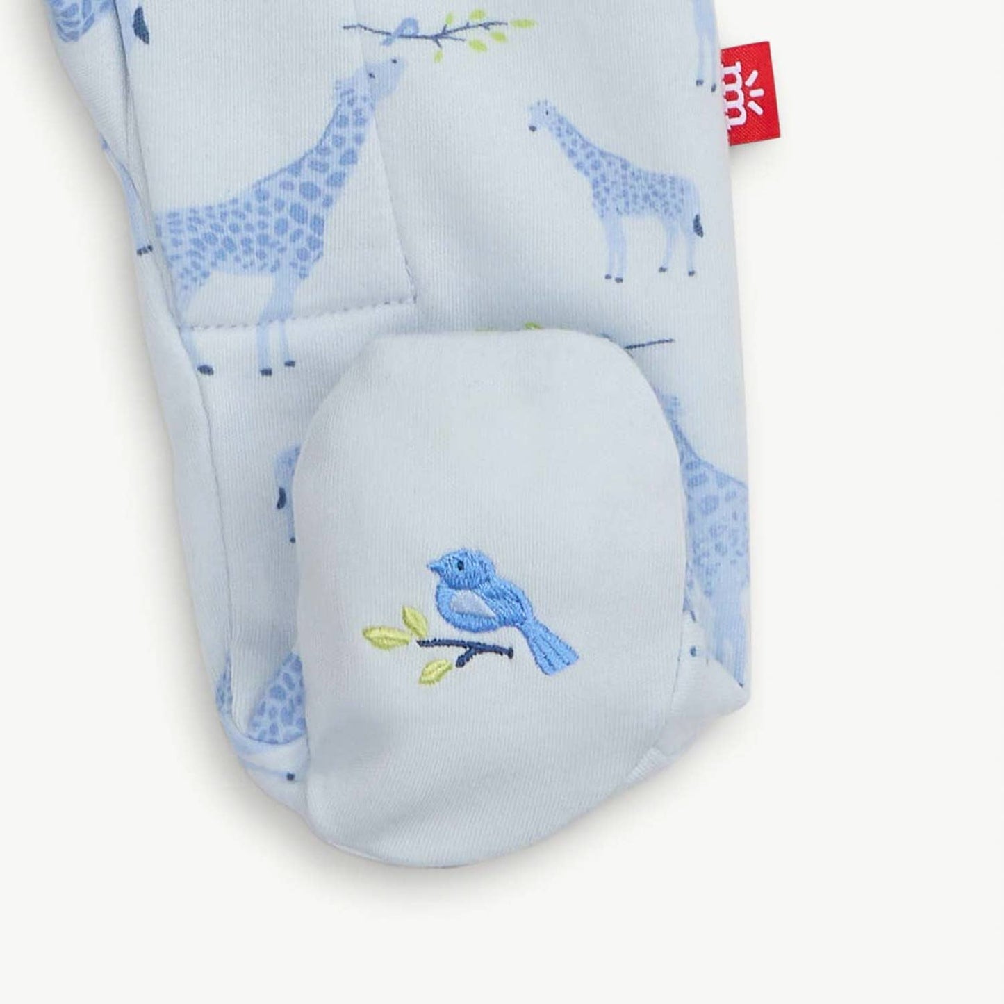 BLUE JOLIE GIRAFFE ORGANIC COTTON MAGNETIC FOOTIE