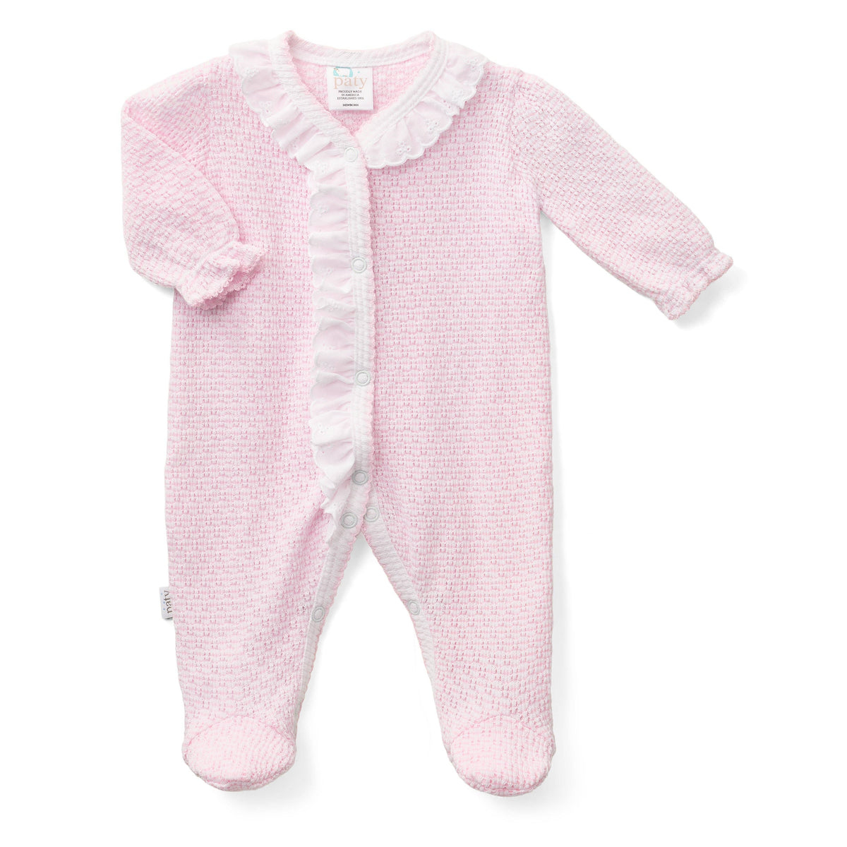 Paty Pink Knit Solid Color Footie with Eyelet Trim
