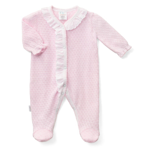 Paty Pink Knit Solid Color Footie with Eyelet Trim