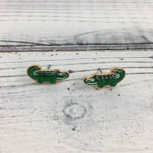 Tiny glitter alligator post earrings