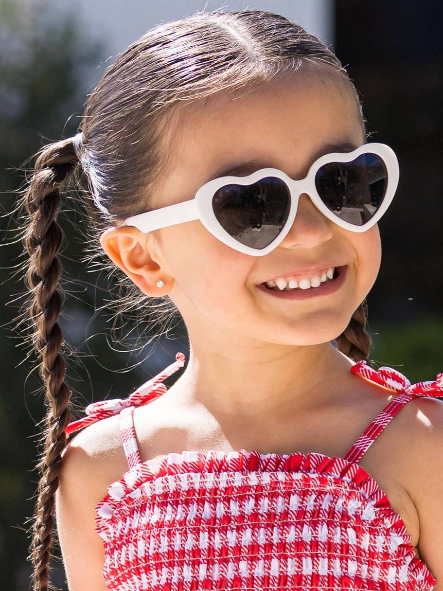 Girls White Heart Shaped Sunglasses: